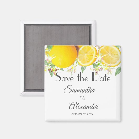 Modern Lemon Boho Summer Wedding Save the Date Magneet (Voorkant / Achterkant)