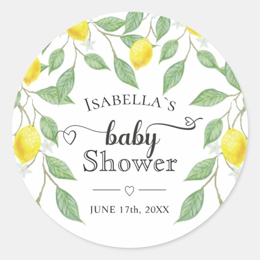 Modern Lemon Boho Zomer Baby shower Ronde Sticker (Voorkant)