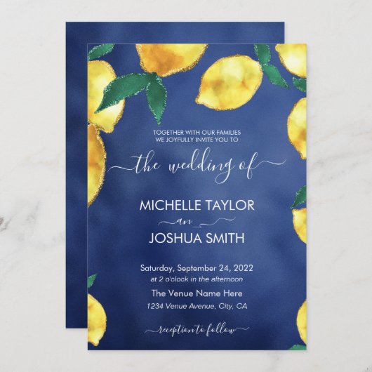 Modern Lemon Capri Italië trouwbestemming Kaart (Voorkant / Achterkant)