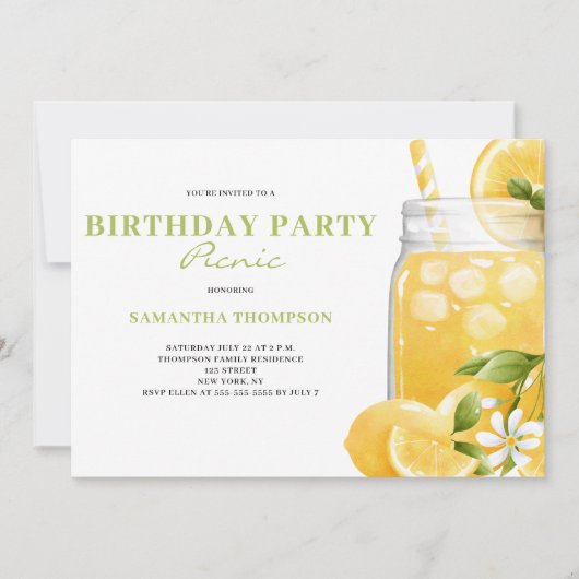Modern Lemon Citrus Birthday Party Picnic Kaart (Voorkant)