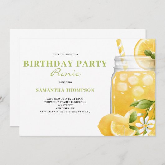 Modern Lemon Citrus Birthday Party Picnic Kaart (Voorkant / Achterkant)
