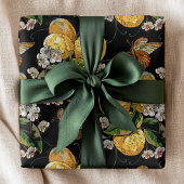 Modern Lemon Citrus Floral Butterfly Pattern Cadeaupapier