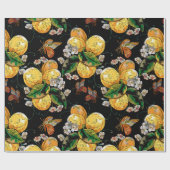 Modern Lemon Citrus Floral Butterfly Pattern Cadeaupapier (Vlak)