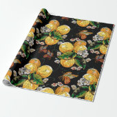 Modern Lemon Citrus Floral Butterfly Pattern Cadeaupapier (Uitgerold)
