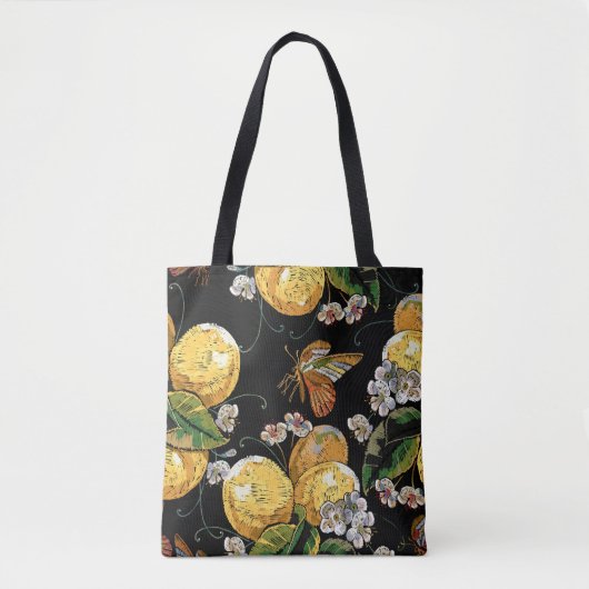 Modern Lemon Citrus Floral Butterfly Pattern Tote Bag (Voorkant)