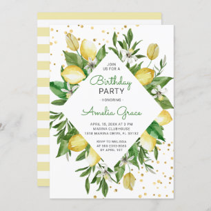 Modern Lemon Citrus Mediterranean Birthday Party Kaart