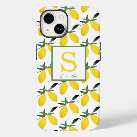 Modern Lemon Citrus Monogram Naam Case-Mate iPhone Case (Achterkant)
