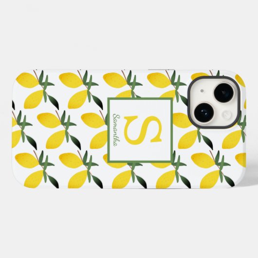 Modern Lemon Citrus Monogram Naam Case-Mate iPhone Case (Achterkant (horizontaal))