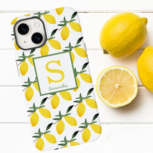 Modern Lemon Citrus Monogram Naam Case-Mate iPhone Case