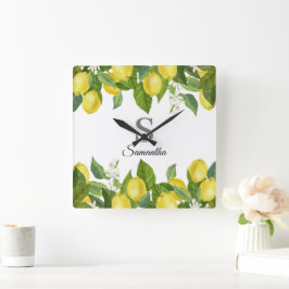 Modern Lemon Citrus Monogram Naam Vierkante Klok