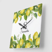 Modern Lemon Citrus Monogram Naam Vierkante Klok (Hoek)