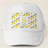 Modern Lemon Citrus Monogram Name Trucker Hat Trucker Pet (Voorkant)