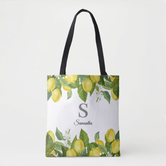 Modern Lemon Citrus Monogram Tote Bag (Voorkant)