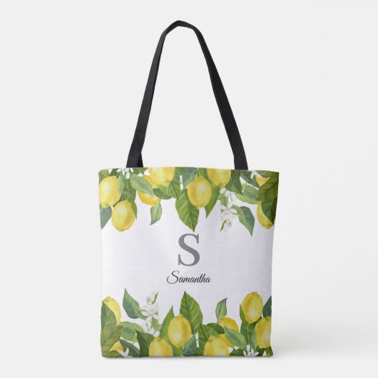 Modern Lemon Citrus Monogram Tote Bag (Achterkant)