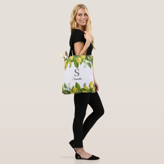 Modern Lemon Citrus Monogram Tote Bag (Op model)