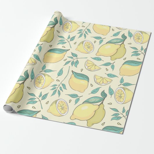 Modern Lemon Citrus Summer yellow Personalized Cadeaupapier (Uitgerold)