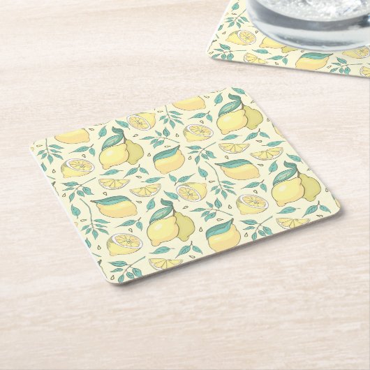 Modern Lemon Citrus Summer yellow Personalized Kartonnen Onderzetters (Schuin)