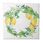 Modern Lemon Citrus Waterverf Greenery Wreath Tegeltje<br><div class="desc">"Modern Lemon Citrus Waterverf Greenery Wreath keramische tegels" kenmerkt je familiemonogram in een waterverf vol citroenen,  citrusbloesems en bladgroen die allemaal met de hand zijn geschilderd door een internationaal erkende artiest en ontwerper,  Audrey Jeanne Roberts,  copyright.</div>