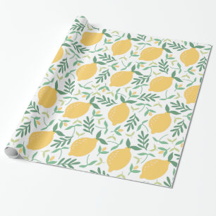 Modern Lemon Citrus Yellow Summer Greenery Pattern Cadeaupapier