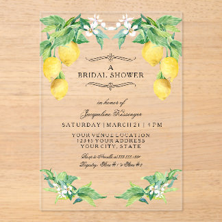 Modern Lemon Elegant Floral Blue Bridal Shower Acryl Uitnodigingen