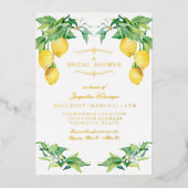 Modern Lemon Elegant Floral Gold Bridal Shower Folie Uitnodiging (Voorkant)