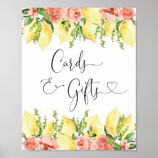 Modern Lemon- en Bloemkaarten en -Cadeaubord Poster (Voorkant)