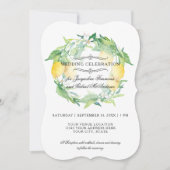 Modern Lemon Floral Citrus Foliage Wreath Wedding Kaart (Voorkant)