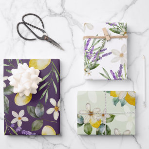 Modern Lemon floral Citrus Wedding Wrapping Paper