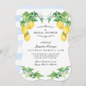 Modern Lemon Floral Elegant Blue Bridal Shower Kaart (Voorkant / Achterkant)