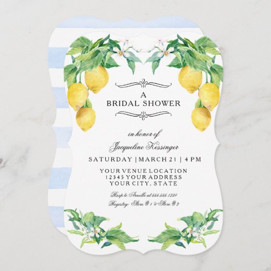 Modern Lemon Floral Elegant Blue Bridal Shower Kaart (Voorkant / Achterkant)