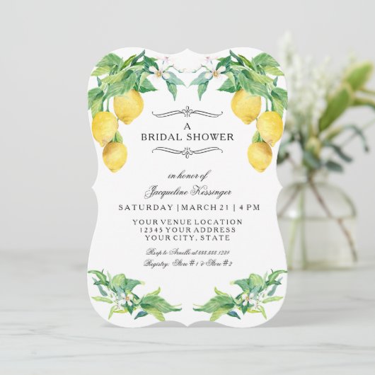 Modern Lemon Floral Elegant Blue Bridal Shower Kaart (Staand voorkant)