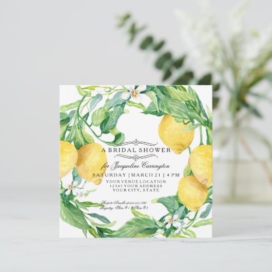 Modern Lemon Floral Flower Wreator Vrijgezellenfee Kaart (Staand voorkant)