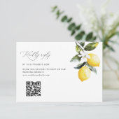 Modern Lemon Floral Wedding QR code RSVP kaart (Staand voorkant)