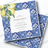 Modern Lemon Foliage Blue Mediterranean Wedding Kaart