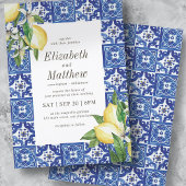 Modern Lemon Foliage Blue Mediterranean Wedding Kaart