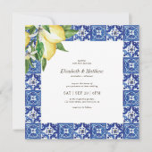 Modern Lemon Foliage Blue Mediterranean Wedding Kaart (Voorkant)