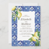 Modern Lemon Foliage Blue Mediterranean Wedding Kaart (Voorkant)