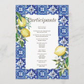 Modern Lemon Foliage Blue Mediterranean Wedding Programmakaart (Achterkant)