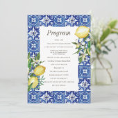 Modern Lemon Foliage Blue Mediterranean Wedding Programmakaart (Staand voorkant)