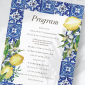 Modern Lemon Foliage Blue Mediterranean Wedding Programmakaart