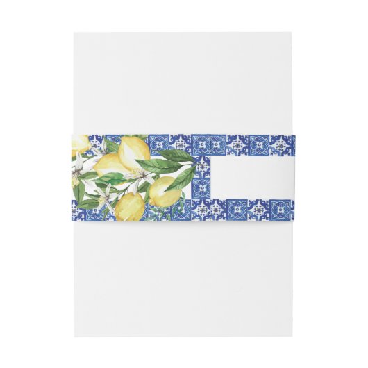 Modern Lemon Foliage Blue Mediterranean Wedding Uitnodigingen Wikkel (Achterkant Voorbeeld)