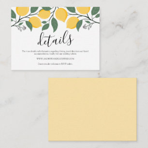 Modern Lemon Foliage Calligraphy Wedding Detail Informatiekaartje