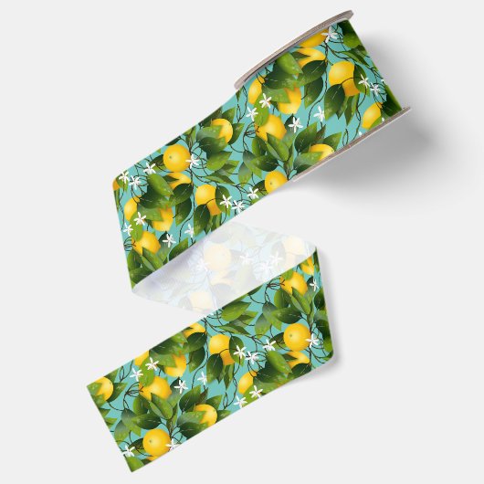 Modern Lemon Fruit Pattern Grosgrain Lint (Achterkant)