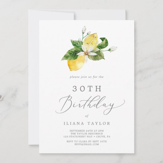 Modern Lemon Garden 30th Birthday Kaart (Voorkant)