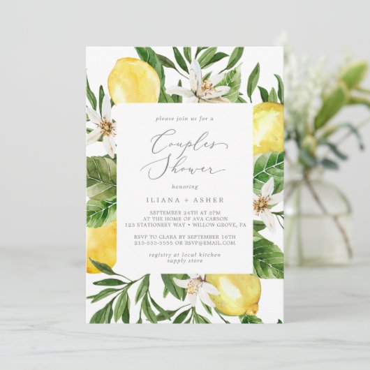 Modern Lemon Garden Couples Shower Kaart (Staand voorkant)
