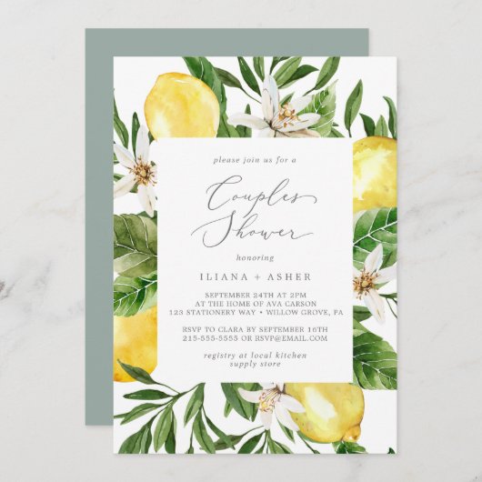 Modern Lemon Garden Couples Shower Kaart (Voorkant / Achterkant)