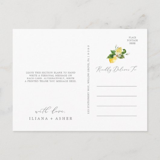 Modern Lemon Garden Dank u Briefkaart (Achterkant)