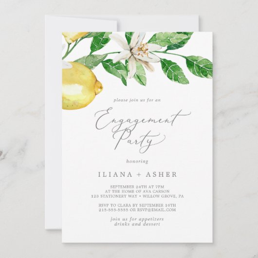 Modern Lemon Garden Engagement Party Kaart (Voorkant)
