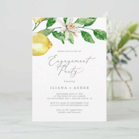 Modern Lemon Garden Engagement Party Kaart (Staand voorkant)