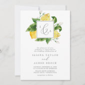 Modern Lemon Garden Formal Monogram Weddenschap Kaart (Voorkant)